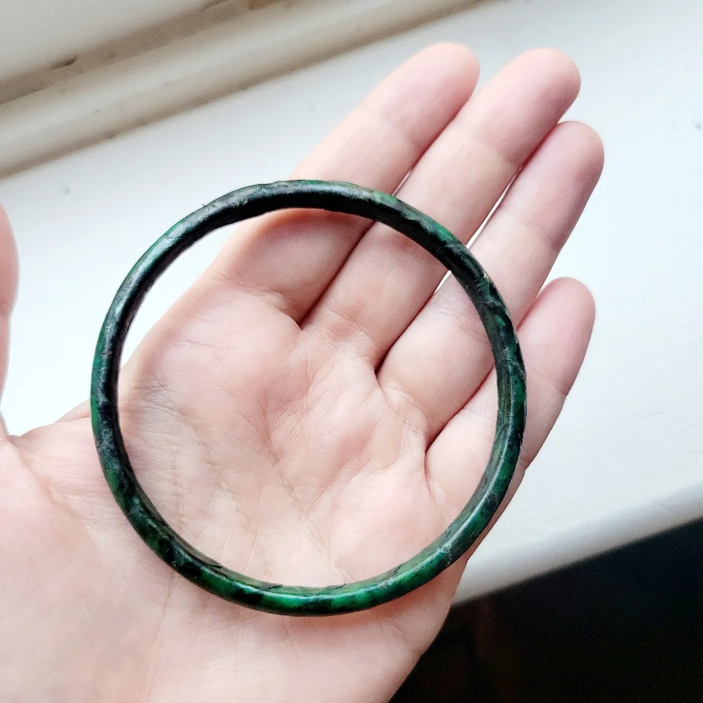 Vintage Classic Deep Green Tortoise Shell Bangle Bracelet